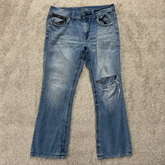 Axe & Crown Boot Fit Jeans Mens W36 L34 Distressed Ripped Blue Denim - Picture 1 of 11